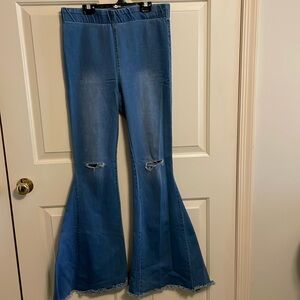 High Waist, slim fit denim leggings with super wide bellbottoms